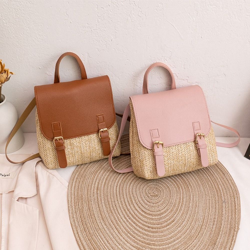 Leather Backpack Vintage - Fashion PU Leather Straw Backpack Retro
