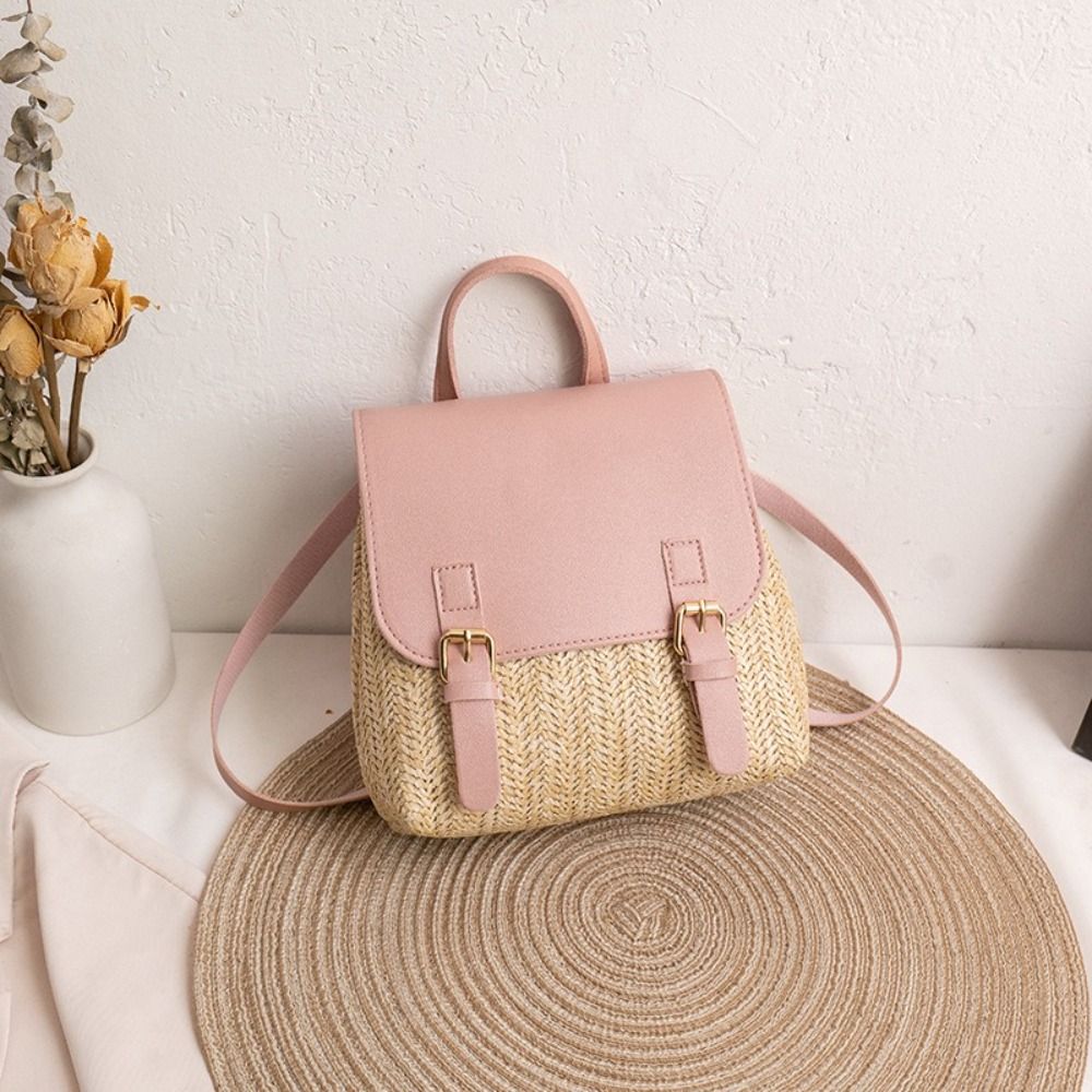 Fashion PU Leather Straw Backp - Leather Backpack Vintage review and price